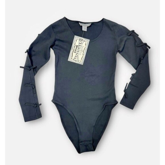 BonJour Tops - NEW 90s Bonjour Black Bodysuit Long Cutout Sleeves Womens Medium Vintage Stretch
